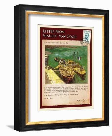 Letter from Vincent: Quay with Men Unloading Sand Barges-Vincent van Gogh-Framed Giclee Print