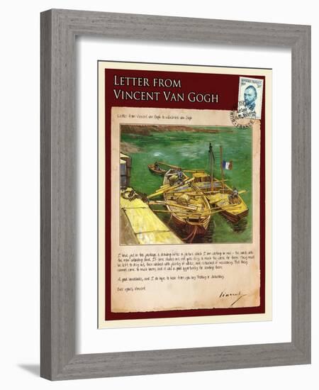 Letter from Vincent: Quay with Men Unloading Sand Barges-Vincent van Gogh-Framed Giclee Print