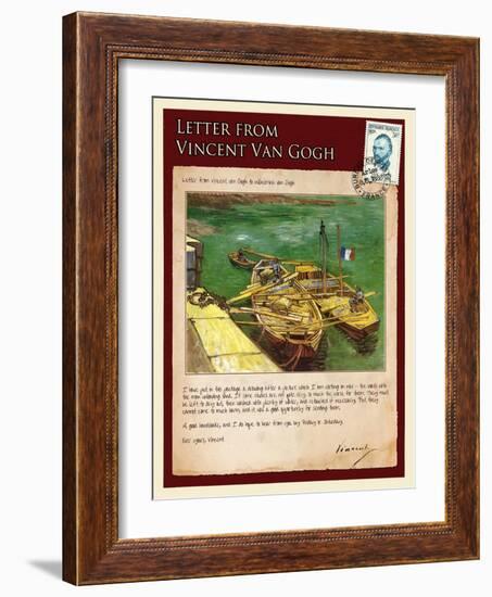 Letter from Vincent: Quay with Men Unloading Sand Barges-Vincent van Gogh-Framed Giclee Print