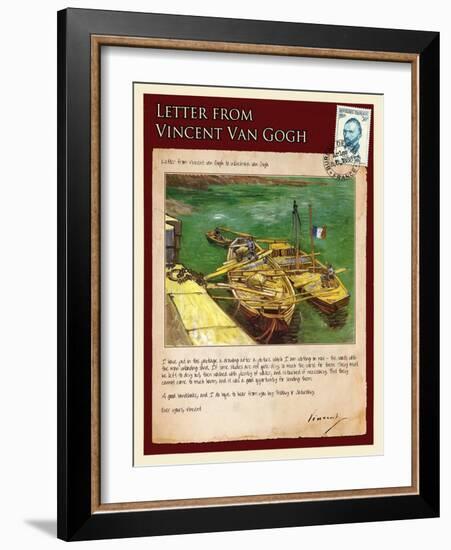 Letter from Vincent: Quay with Men Unloading Sand Barges-Vincent van Gogh-Framed Giclee Print