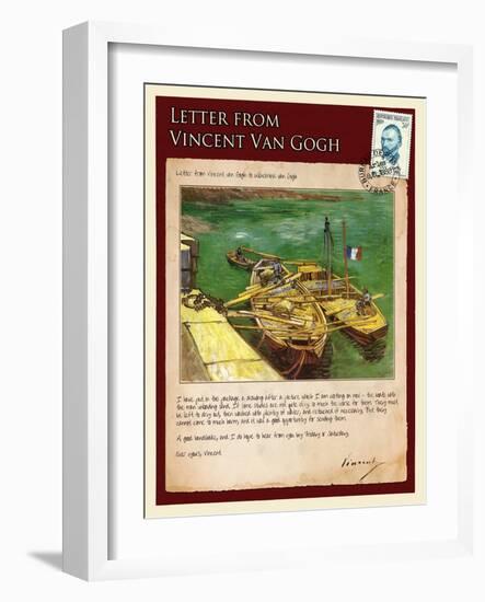 Letter from Vincent: Quay with Men Unloading Sand Barges-Vincent van Gogh-Framed Giclee Print