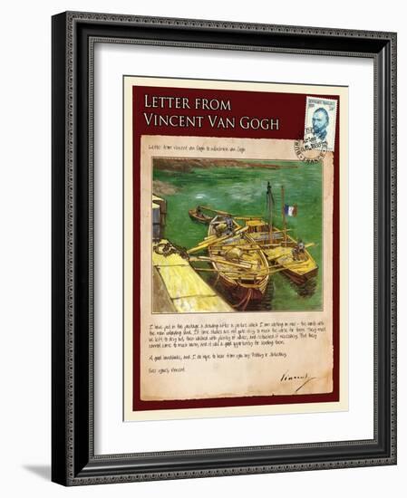 Letter from Vincent: Quay with Men Unloading Sand Barges-Vincent van Gogh-Framed Giclee Print