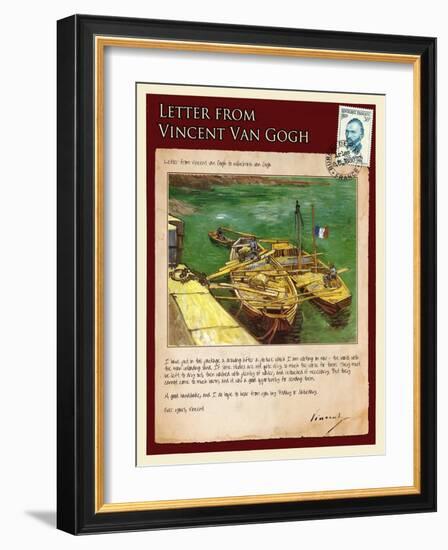 Letter from Vincent: Quay with Men Unloading Sand Barges-Vincent van Gogh-Framed Giclee Print