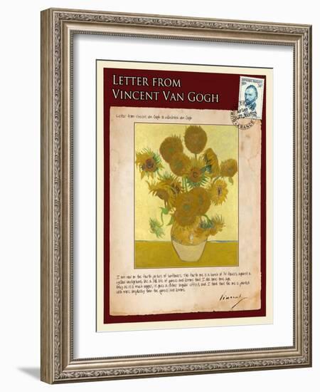 Letter from Vincent: Vase with Fourteen Sunflowers-Vincent van Gogh-Framed Giclee Print