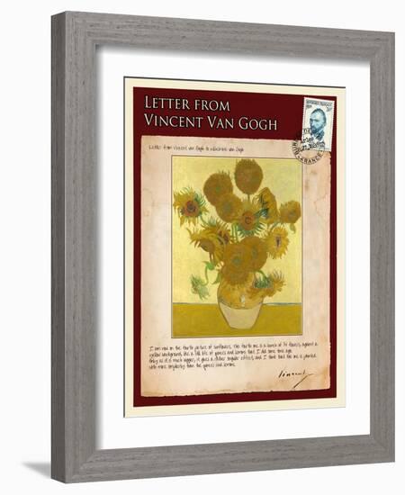 Letter from Vincent: Vase with Fourteen Sunflowers-Vincent van Gogh-Framed Giclee Print