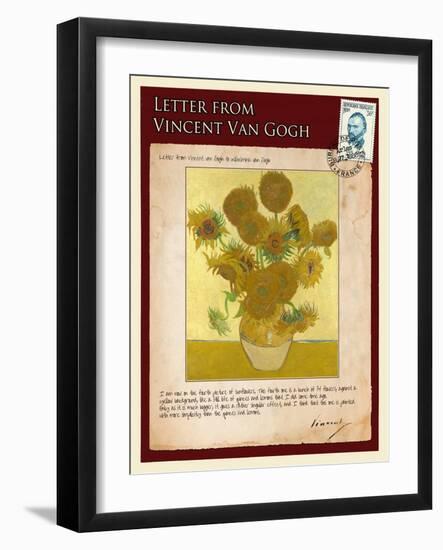 Letter from Vincent: Vase with Fourteen Sunflowers-Vincent van Gogh-Framed Giclee Print