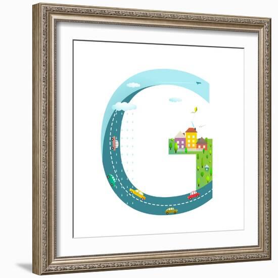 Letter G of the Latin Alphabet Funny Cartoon ABC for Children. for Children Boys and Girls with Cit-Popmarleo-Framed Art Print