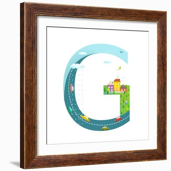 Letter G of the Latin Alphabet Funny Cartoon ABC for Children. for Children Boys and Girls with Cit-Popmarleo-Framed Art Print