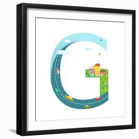 Letter G of the Latin Alphabet Funny Cartoon ABC for Children. for Children Boys and Girls with Cit-Popmarleo-Framed Art Print