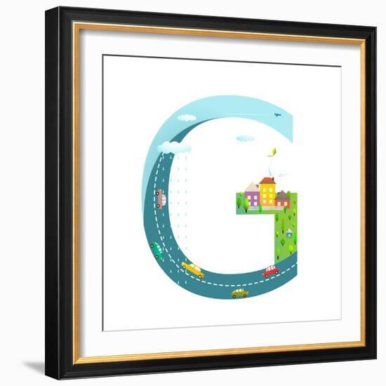 Letter G of the Latin Alphabet Funny Cartoon ABC for Children. for Children Boys and Girls with Cit-Popmarleo-Framed Art Print