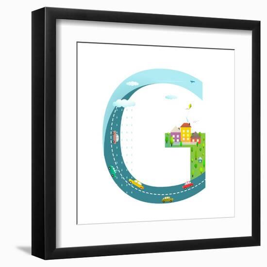 Letter G of the Latin Alphabet Funny Cartoon ABC for Children. for Children Boys and Girls with Cit-Popmarleo-Framed Art Print