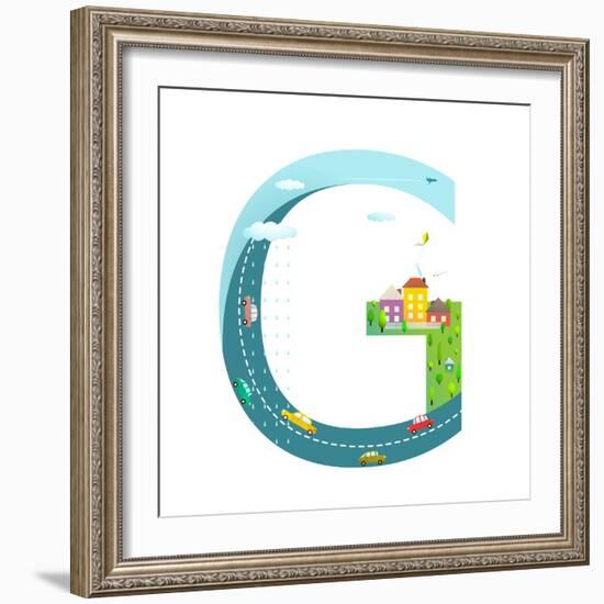 Letter G of the Latin Alphabet Funny Cartoon ABC for Children. for Children Boys and Girls with Cit-Popmarleo-Framed Premium Giclee Print