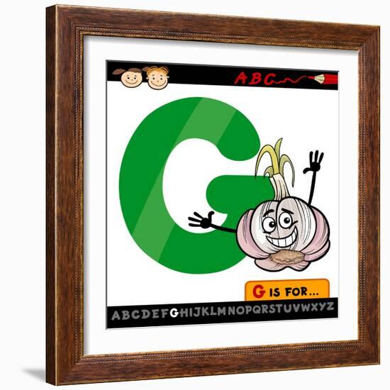 Letter G With Garlic Cartoon Illustration-Igor Zakowski-Framed Art Print