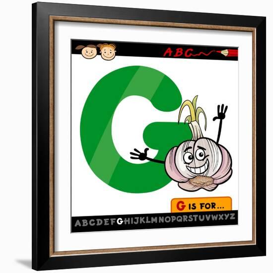 Letter G With Garlic Cartoon Illustration-Igor Zakowski-Framed Art Print