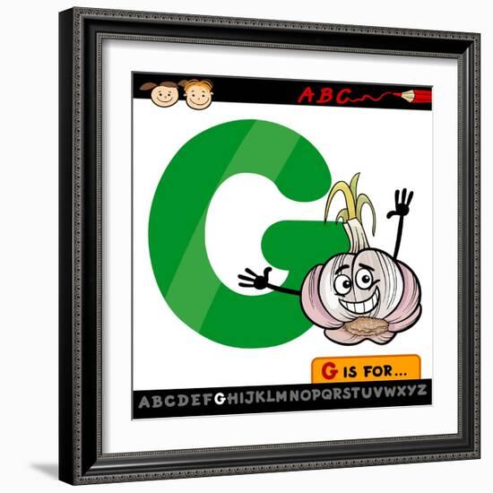 Letter G With Garlic Cartoon Illustration-Igor Zakowski-Framed Art Print