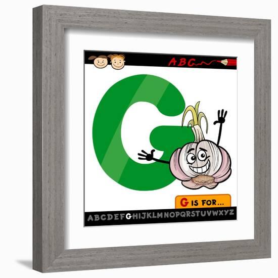 Letter G With Garlic Cartoon Illustration-Igor Zakowski-Framed Art Print