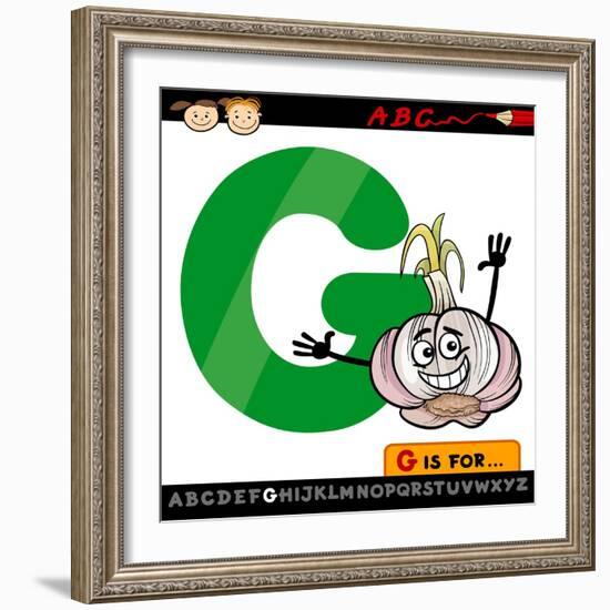 Letter G With Garlic Cartoon Illustration-Igor Zakowski-Framed Premium Giclee Print