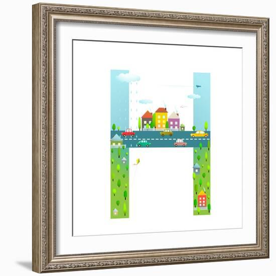 Letter H of the Latin Alphabet Funny Cartoon ABC for Children. for Children Boys and Girls with Cit-Popmarleo-Framed Premium Giclee Print