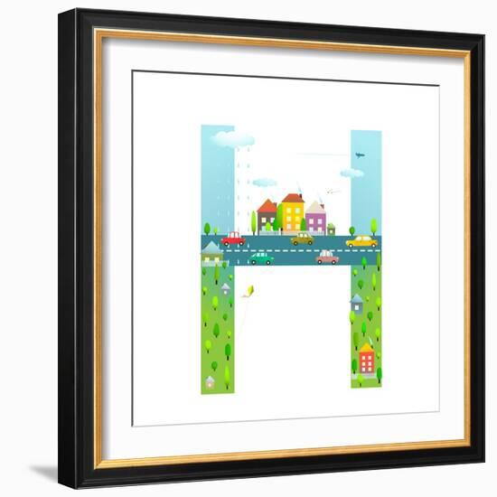 Letter H of the Latin Alphabet Funny Cartoon ABC for Children. for Children Boys and Girls with Cit-Popmarleo-Framed Premium Giclee Print