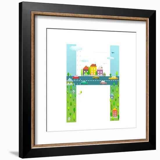 Letter H of the Latin Alphabet Funny Cartoon ABC for Children. for Children Boys and Girls with Cit-Popmarleo-Framed Art Print