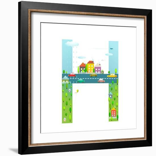 Letter H of the Latin Alphabet Funny Cartoon ABC for Children. for Children Boys and Girls with Cit-Popmarleo-Framed Art Print