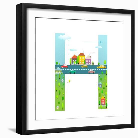 Letter H of the Latin Alphabet Funny Cartoon ABC for Children. for Children Boys and Girls with Cit-Popmarleo-Framed Art Print