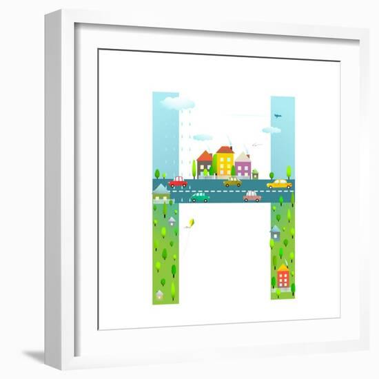 Letter H of the Latin Alphabet Funny Cartoon ABC for Children. for Children Boys and Girls with Cit-Popmarleo-Framed Art Print