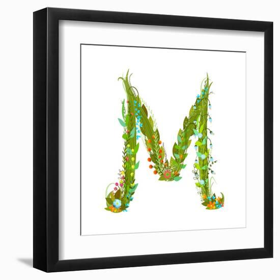 Letter M Flower Calligraphy Floral Elegant Decorative Alphabet. Floral Colorful Calligraphy Design-Popmarleo-Framed Art Print