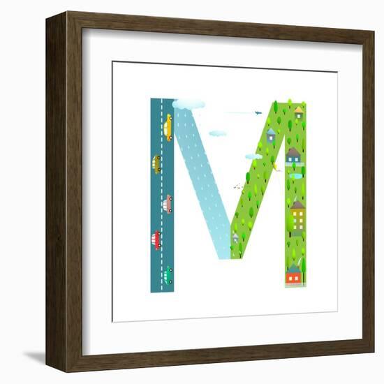 Letter M of the Latin Alphabet Funny Cartoon ABC for Children. for Children Boys and Girls with Cit-Popmarleo-Framed Art Print