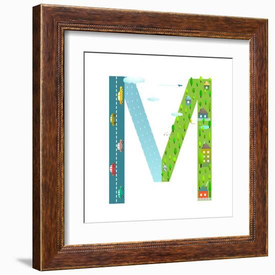 Letter M of the Latin Alphabet Funny Cartoon ABC for Children. for Children Boys and Girls with Cit-Popmarleo-Framed Art Print