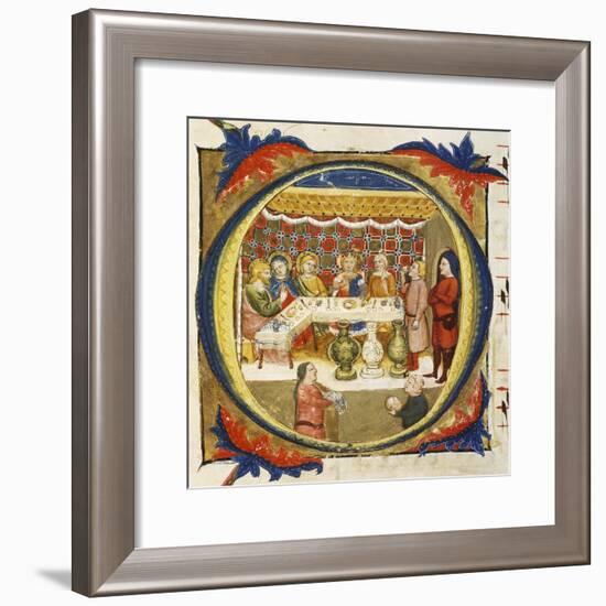 Letter O Depicting the Supper at Emmaus, from an Illuminated Coral by Turone-null-Framed Giclee Print
