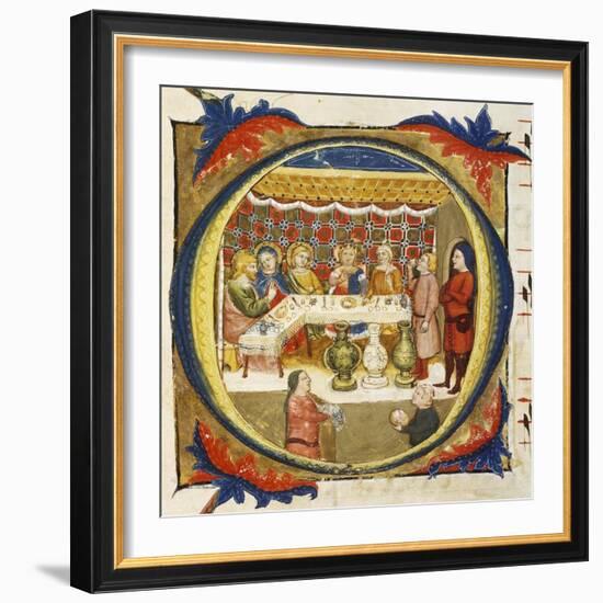 Letter O Depicting the Supper at Emmaus, from an Illuminated Coral by Turone-null-Framed Giclee Print