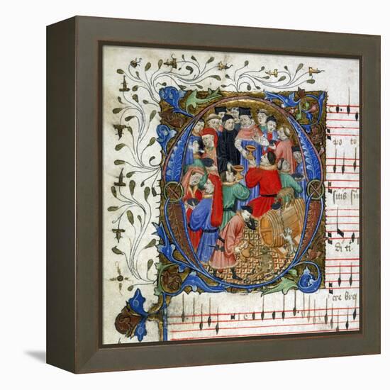Letter of a medieval drinking song from Windsor Carol Book, circa 1440 miniature-English-Framed Premier Image Canvas