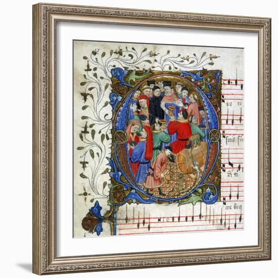 Letter of a medieval drinking song from Windsor Carol Book, circa 1440 miniature-English-Framed Giclee Print