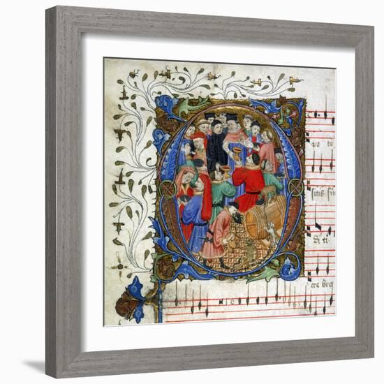 Letter of a medieval drinking song from Windsor Carol Book, circa 1440 miniature-English-Framed Giclee Print