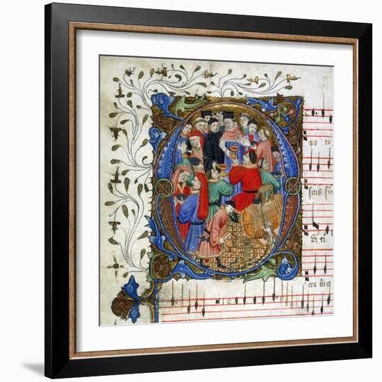 Letter of a medieval drinking song from Windsor Carol Book, circa 1440 miniature-English-Framed Giclee Print
