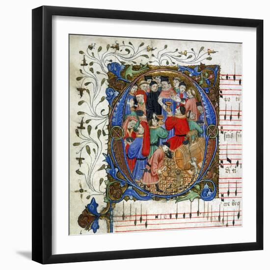 Letter of a medieval drinking song from Windsor Carol Book, circa 1440 miniature-English-Framed Giclee Print