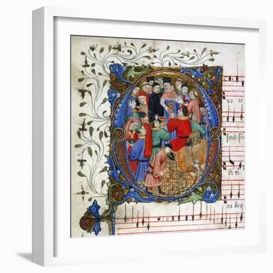 Letter of a medieval drinking song from Windsor Carol Book, circa 1440 miniature-English-Framed Giclee Print