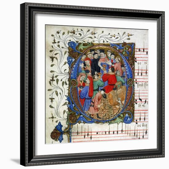 Letter of a medieval drinking song from Windsor Carol Book, circa 1440 miniature-English-Framed Giclee Print