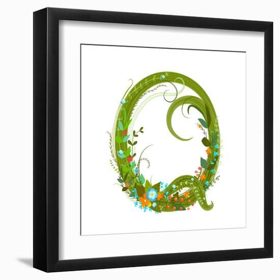 Letter Q Floral Latin Decorative Character Alphabet Lettering Sign. Colorful Hand Drawn Blooming Fl-Popmarleo-Framed Art Print