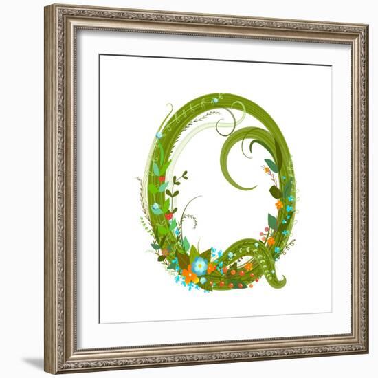 Letter Q Floral Latin Decorative Character Alphabet Lettering Sign. Colorful Hand Drawn Blooming Fl-Popmarleo-Framed Art Print