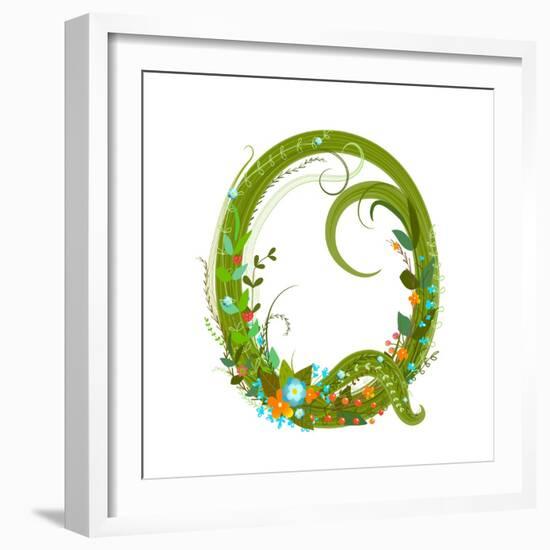 Letter Q Floral Latin Decorative Character Alphabet Lettering Sign. Colorful Hand Drawn Blooming Fl-Popmarleo-Framed Art Print