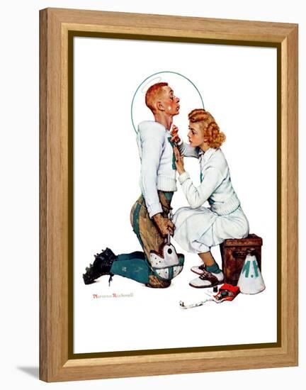 "Letter Sweater" (boy & girl), November 19,1938-Norman Rockwell-Framed Premier Image Canvas