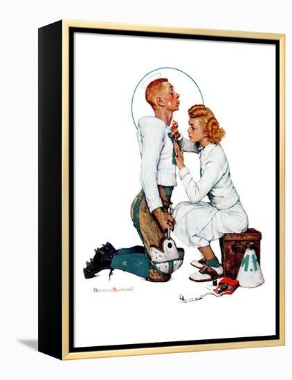 "Letter Sweater" (boy & girl), November 19,1938-Norman Rockwell-Framed Premier Image Canvas