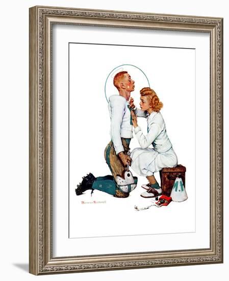 "Letter Sweater" (boy & girl), November 19,1938-Norman Rockwell-Framed Giclee Print