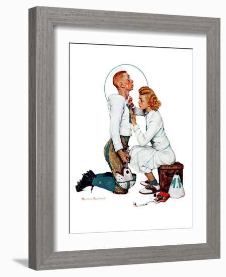 "Letter Sweater" (boy & girl), November 19,1938-Norman Rockwell-Framed Giclee Print