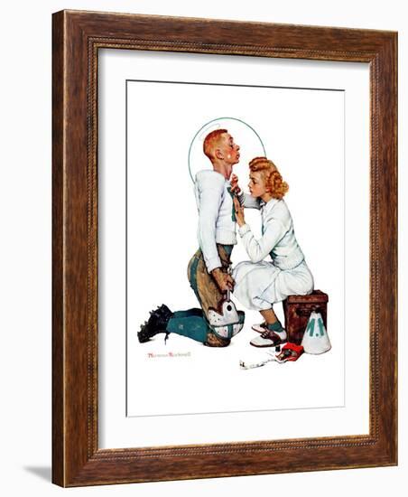 "Letter Sweater" (boy & girl), November 19,1938-Norman Rockwell-Framed Giclee Print