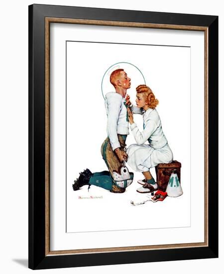 "Letter Sweater" (boy & girl), November 19,1938-Norman Rockwell-Framed Giclee Print