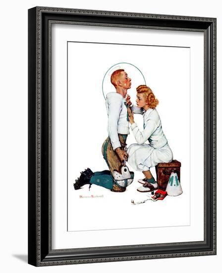 "Letter Sweater" (boy & girl), November 19,1938-Norman Rockwell-Framed Giclee Print