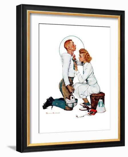 "Letter Sweater" (boy & girl), November 19,1938-Norman Rockwell-Framed Giclee Print